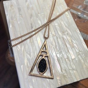 Black Druzy Double Happiness Gold Chain Triangle Pendant